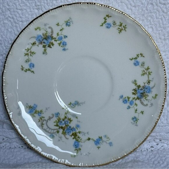 VINTAGE POPE GOSSER  3 Saucers FLUERETTE Embossed Blue Flowers Gilded 1920-1931 - Picture 7 of 9